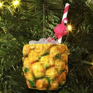 Pina Colada Pineapple Cocktail Flamingo Ornament ~ Christmas Wondershop * NEW